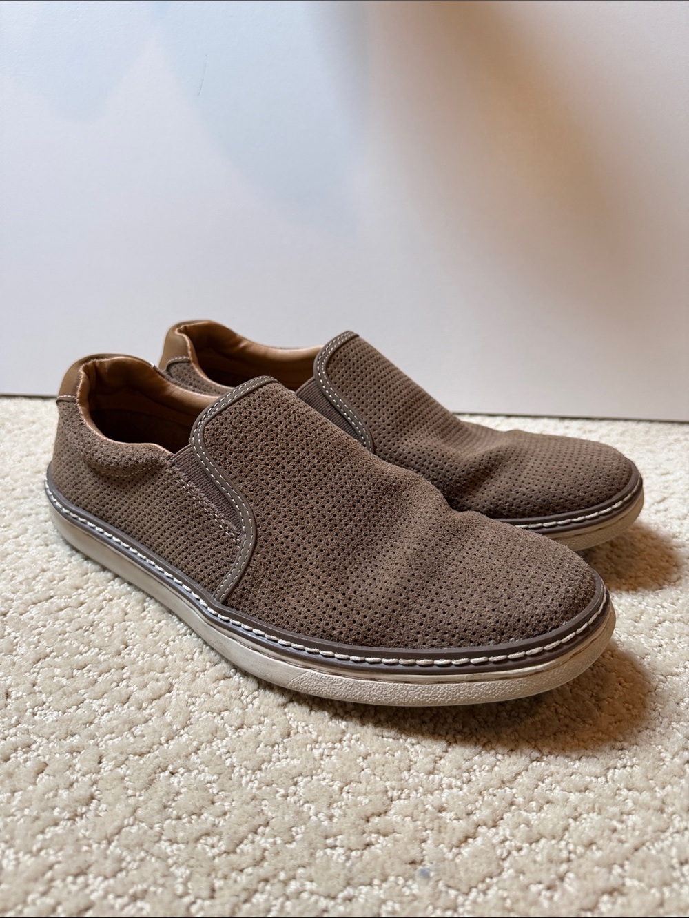 Joseph Abboud Taupe Perforated Slip-On Loafers